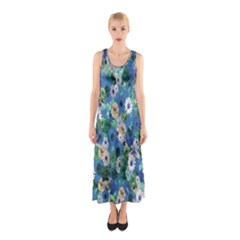 Fantasy Garden Blue Sleeveless Maxi Dress