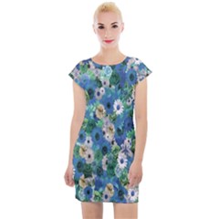 Fantasy Garden Blue Cap Sleeve Bodycon Dress