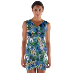 Fantasy Garden Blue Wrap Front Bodycon Dress