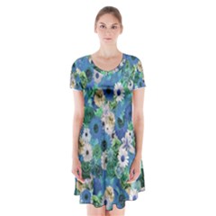 Fantasy Garden Blue Short Sleeve V-neck Flare Dress