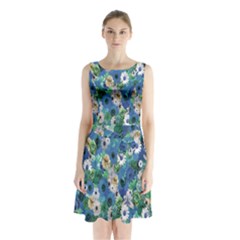 Fantasy Garden Blue Sleeveless Waist Tie Chiffon Dress