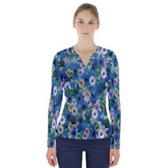 Fantasy Garden Blue V-Neck Long Sleeve Top