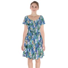 Fantasy Garden Blue Short Sleeve Bardot Dress