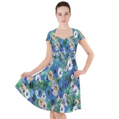 Fantasy Garden Blue Cap Sleeve Midi Dress