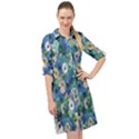 Fantasy Garden Blue Long Sleeve Mini Shirt Dress View1