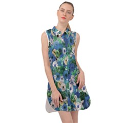 Fantasy Garden Blue Sleeveless Shirt Dress