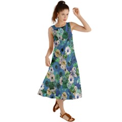 Fantasy Garden Blue Summer Maxi Dress