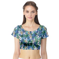 Fantasy Garden Blue Short Sleeve Crop Top