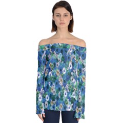 Fantasy Garden Blue Off Shoulder Long Sleeve Top