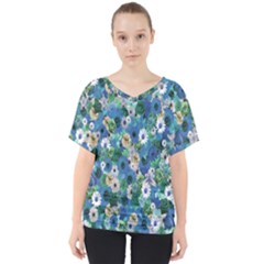 Fantasy Garden Blue V-Neck Dolman Drape Top