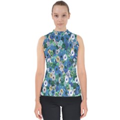 Fantasy Garden Blue Mock Neck Shell Top