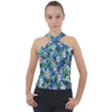 Fantasy Garden Blue Cross Neck Velour Top View1