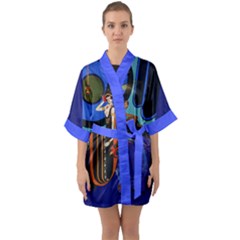 Happy New Year 1924 PackerBackground Half Sleeve Satin Kimono 