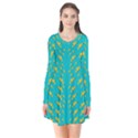 Sakura In Yellow And Colors From The Sea Long Sleeve V-neck Flare Dress View1