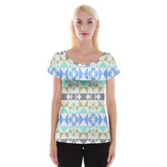 Multicolored Geometric Pattern Cap Sleeve Top by dflcprintsclothing