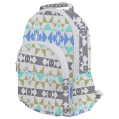 Multicolored Geometric Pattern Rounded Multi Pocket Backpack