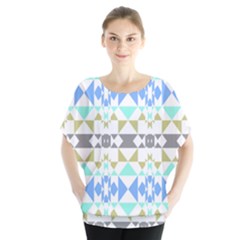 Multicolored Geometric Pattern Batwing Chiffon Blouse