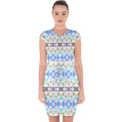 Multicolored Geometric Pattern Capsleeve Drawstring Dress  by dflcprintsclothing