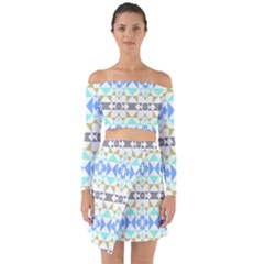 Multicolored Geometric Pattern Off Shoulder Top With Skirt Set