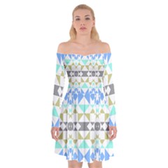 Multicolored Geometric Pattern Off Shoulder Skater Dress by dflcprintsclothing