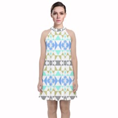 Multicolored Geometric Pattern Velvet Halter Neckline Dress  by dflcprintsclothing