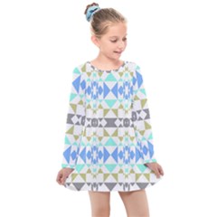 Multicolored Geometric Pattern Kids  Long Sleeve Dress by dflcprintsclothing