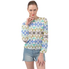 Multicolored Geometric Pattern Banded Bottom Chiffon Top