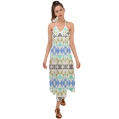 Multicolored Geometric Pattern Halter Tie Back Dress 