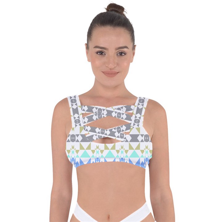 Multicolored Geometric Pattern Bandaged Up Bikini Top