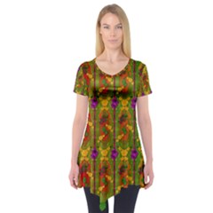 Sakura Blossoms Popart Short Sleeve Tunic  by pepitasart