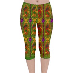 Sakura Blossoms Popart Velvet Capri Leggings  by pepitasart