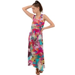 Color Pieces V-neck Chiffon Maxi Dress by Sparkle