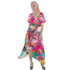 Color Pieces Cross Front Sharkbite Hem Maxi Dress