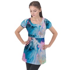 Colorful Beach Puff Sleeve Tunic Top by Sparkle