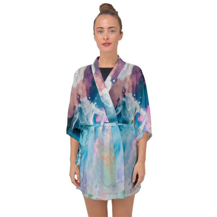 Colorful Beach Half Sleeve Chiffon Kimono