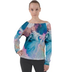 Colorful Beach Off Shoulder Long Sleeve Velour Top