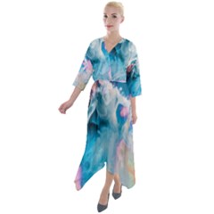 Colorful Beach Quarter Sleeve Wrap Front Maxi Dress