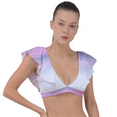 Pink Fractal Plunge Frill Sleeve Bikini Top