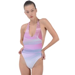 Pink Fractal Backless Halter One Piece Swimsuit