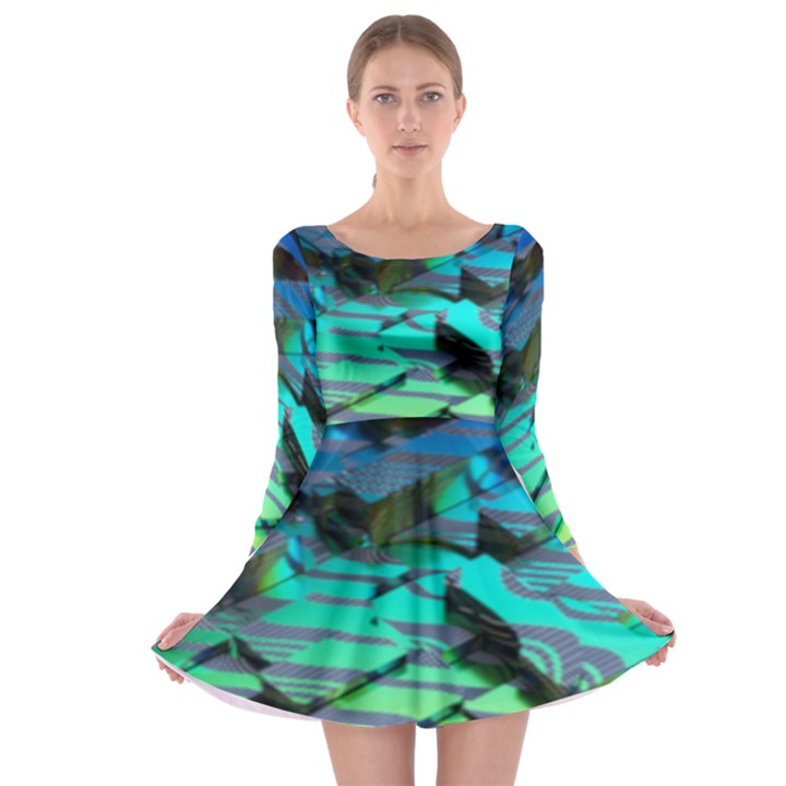 Digital Abstract Long Sleeve Skater Dress