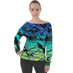 Digital Abstract Off Shoulder Long Sleeve Velour Top