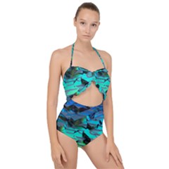 Digital Abstract Scallop Top Cut Out Swimsuit by Sparkle