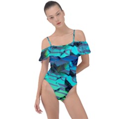 Digital Abstract Frill Detail One Piece Swimsuit