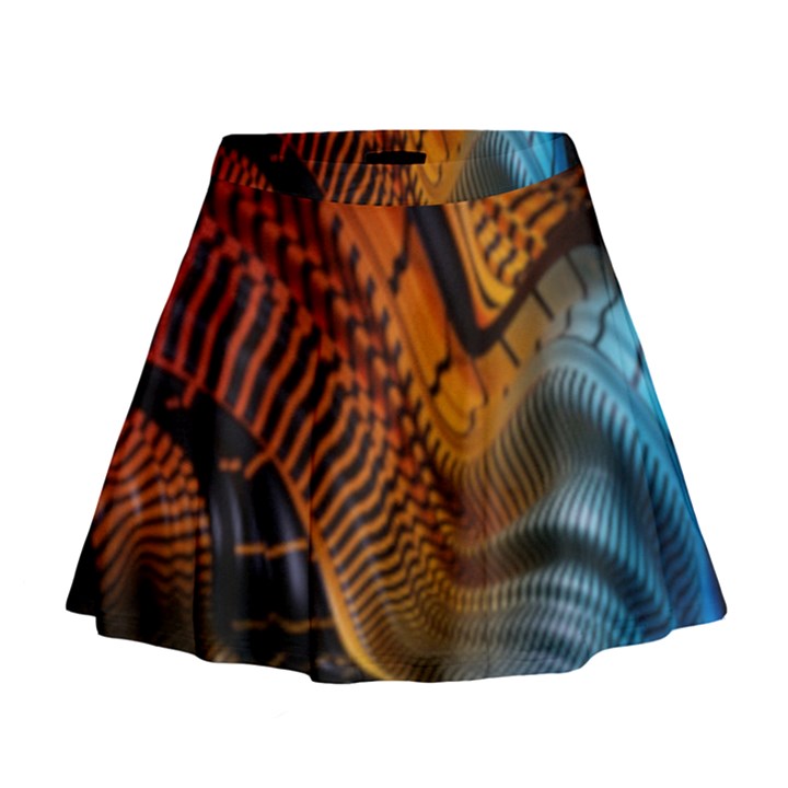 3d Rainbow Choas Mini Flare Skirt