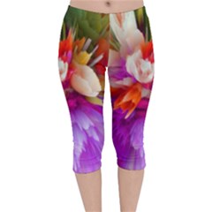 Poppy Flower Velvet Capri Leggings  by Sparkle