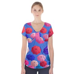 Rainbow Umbrella Short Sleeve Front Detail Top by Sparkle