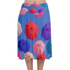 Rainbow Umbrella Velvet Flared Midi Skirt by Sparkle