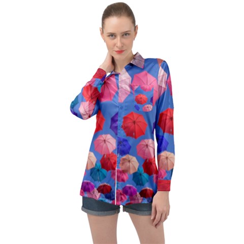 Rainbow Umbrella Long Sleeve Satin Shirt by Sparkle