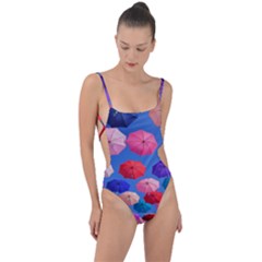 Rainbow Umbrella Tie Strap One Piece Swimsuit