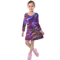 Fractal Rings Kids  Long Sleeve Velvet Dress by Sparkle